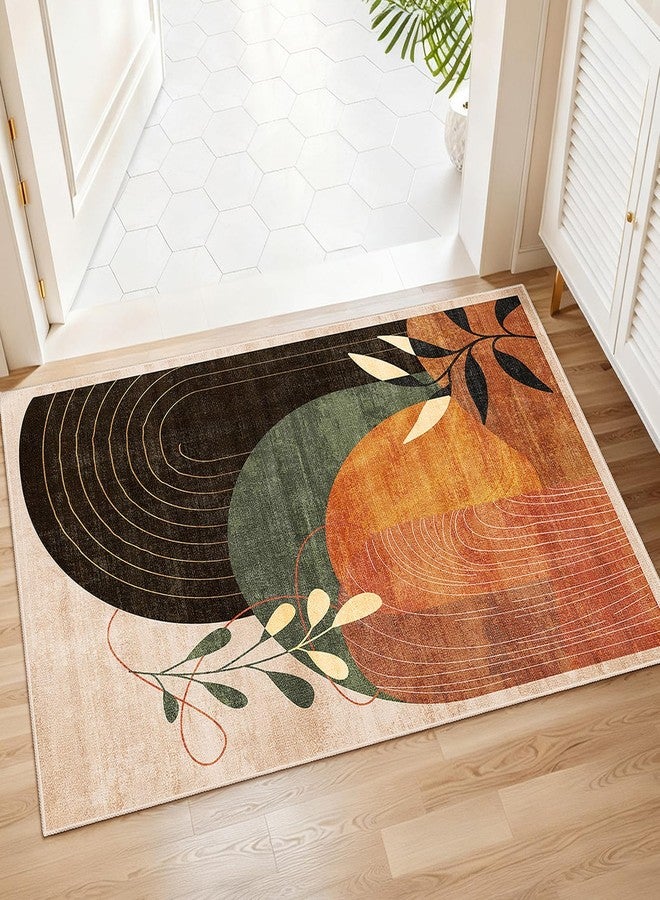 MUJOO 2x3 Washable Rug Small Area Rugs for Entryway Kitchen Bedroom,Boho Non Slip Throw Carpet for Bathroom Entrance Door Mat Mid Century Modern Abstract Botanical Geometric Accent Terracotta - Image 1